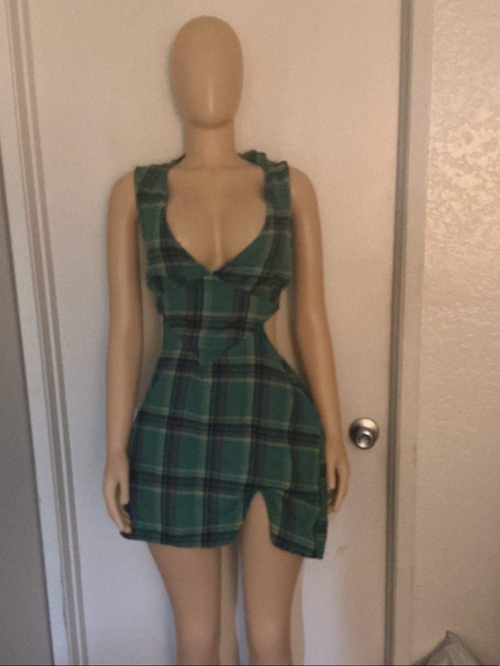 Princess Polly Green Plaid Cutout Mini Dress